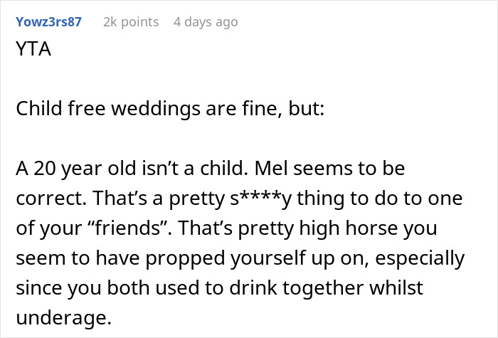 Bride Asks If She's A Jerk To Exclude Her Friend Who's 2 Years Younger From Her "Childfree Wedding", Gets A Reality Check
