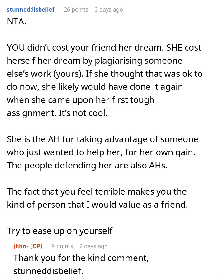 &ldquo;[Am I The Jerk] For Snitching And Causing My Friend To Lose Her Scholarship/Dream College Acceptance?&rdquo;