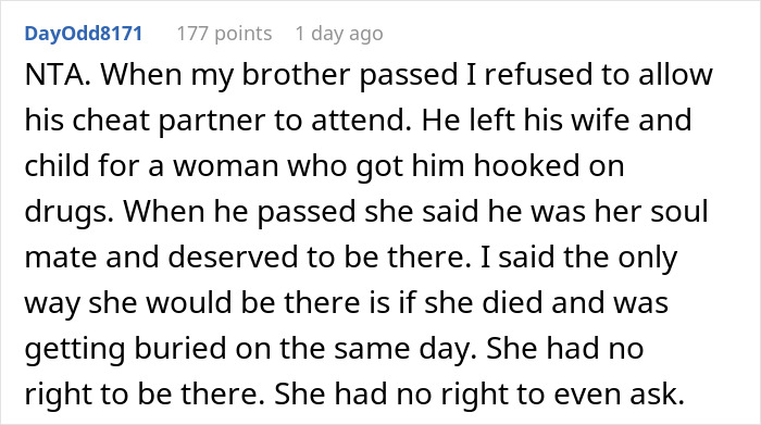 &ldquo;AITA For Not Allowing My Late Husband&rsquo;s Affair Partner To Come To His Funeral?&rdquo;
