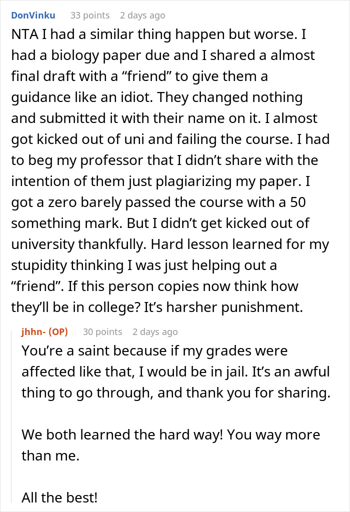 &ldquo;[Am I The Jerk] For Snitching And Causing My Friend To Lose Her Scholarship/Dream College Acceptance?&rdquo;