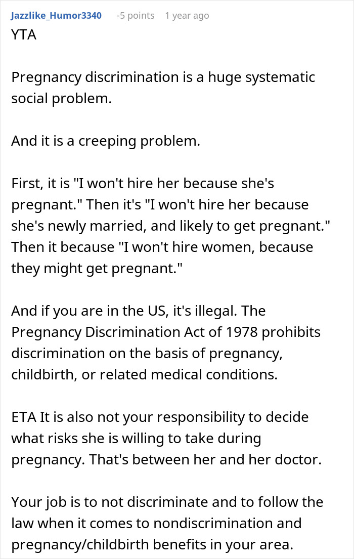 "The Decision Is Perfectly Legal": HR Rejects Candidate Because She's 7 Months Pregnant