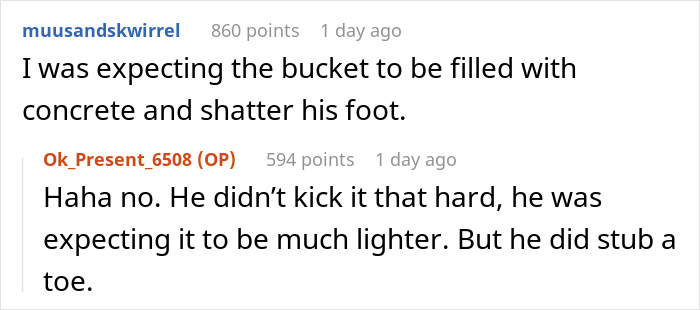 Man Is Fed Up With Coworker Kicking The Bucket He Sits On Out From Under His Butt, Fills It With Nuts And Bolts, Cuts The Bottom Off, And Observes The Chaos