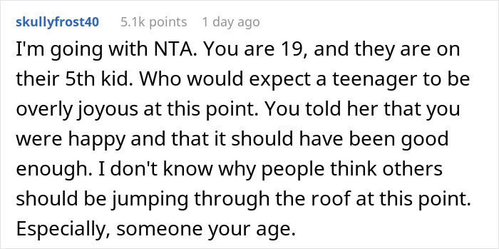 18 Y.O. Asks If She&rsquo;s Wrong For Not Acting Excited When Her Sister Announced Her Fifth Pregnancy