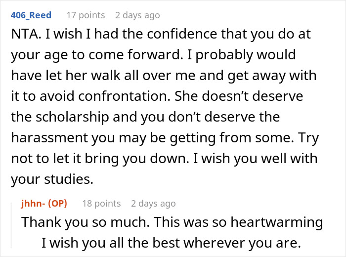 &ldquo;[Am I The Jerk] For Snitching And Causing My Friend To Lose Her Scholarship/Dream College Acceptance?&rdquo;
