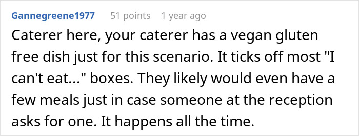 “He Told Us Lisa Will Be Mad”: Person Refuses To Adjust Their Wedding Menu To Satisfy Their Gluten-Free, Vegan Guest “He Told Us Lisa Will Be Mad”: Person Refuses To Adjust Their Wedding Menu To Satisfy Their Gluten-Free, Vegan Guest