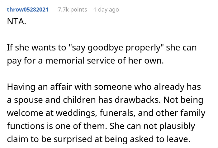 &ldquo;AITA For Not Allowing My Late Husband&rsquo;s Affair Partner To Come To His Funeral?&rdquo;