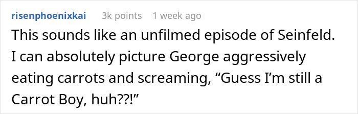 Person Shares How They Held A Grudge Against A Bully For Calling Them "Carrot Boy" Only To Embarrass Themself 29 Years Later At A Class Reunion