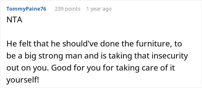 Wife Builds And Sets Up Furniture All By Herself, Husband Has A Problem With Her Taking Credit For It