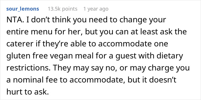 “He Told Us Lisa Will Be Mad”: Person Refuses To Adjust Their Wedding Menu To Satisfy Their Gluten-Free, Vegan Guest “He Told Us Lisa Will Be Mad”: Person Refuses To Adjust Their Wedding Menu To Satisfy Their Gluten-Free, Vegan Guest
