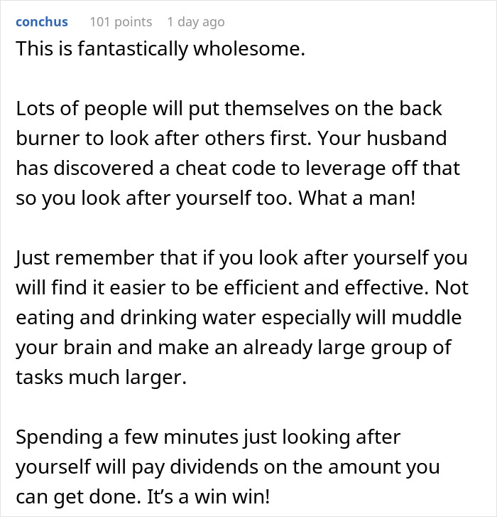 Husband &ldquo;Forces&rdquo; His Wife To Take Care Of Herself By Making Her Do The Same Things For Herself That She Does For Him