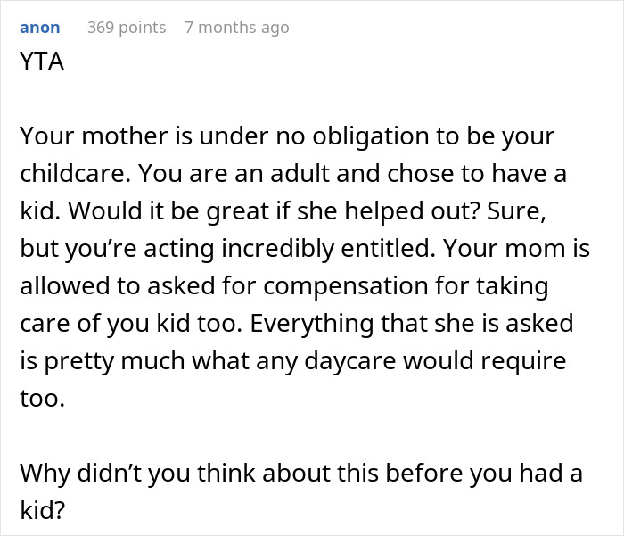 Retired Mom Refuses To Babysit Daughter's Newborn For Free, Daughter Turns To The Internet For Support But Gets A Reality Check Instead Retired Mom Refuses To Babysit Daughter's Newborn For Free, Daughter Turns To The Internet For Support But Gets A Reality Check Instead