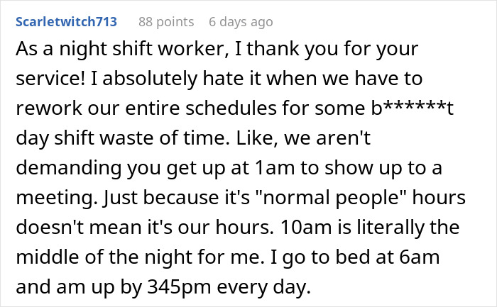 &ldquo;No One Thinks About The Night Crew&rdquo;: Worker Who Starts Shift At 4 PM Finds A Way To Maliciously Comply And Not Attend 10 AM Meetings