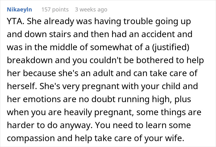 Man Asks If He Was Wrong Not To Help His Wife After She Had 'An Accident', Gets A Reality Check