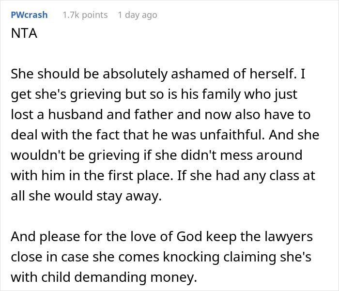 &ldquo;AITA For Not Allowing My Late Husband&rsquo;s Affair Partner To Come To His Funeral?&rdquo;