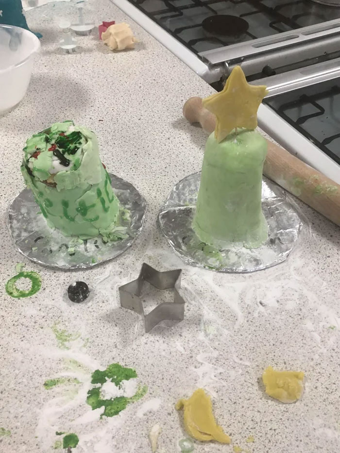 The One On The Right Is My Friends Christmas Cake. The Left One Is My Absolute Failure Of A Cake