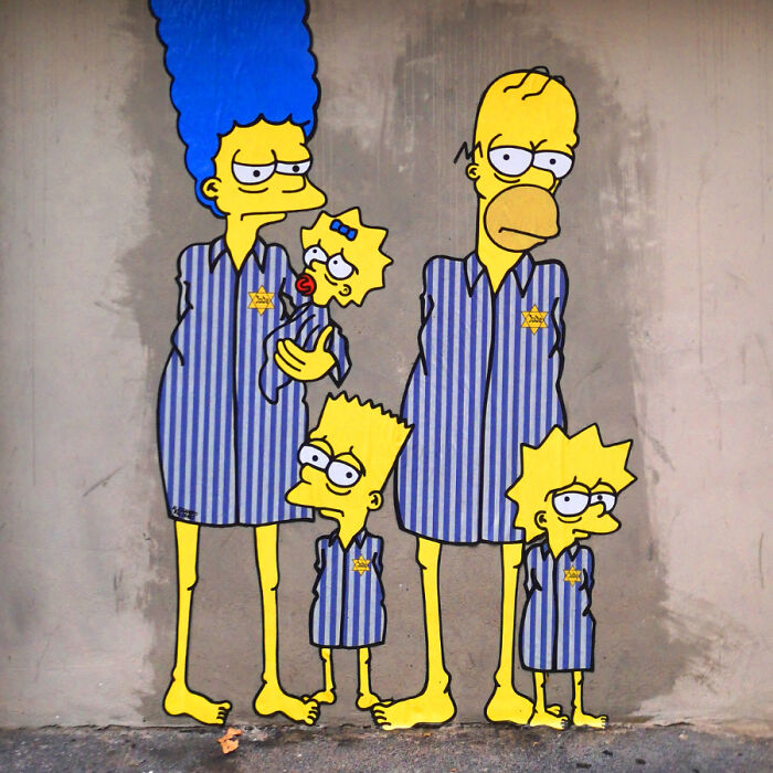 This Artist Paints ‘Simpsons’ Characters As Holocaust Victims Outside The Milan Shoah Memorial