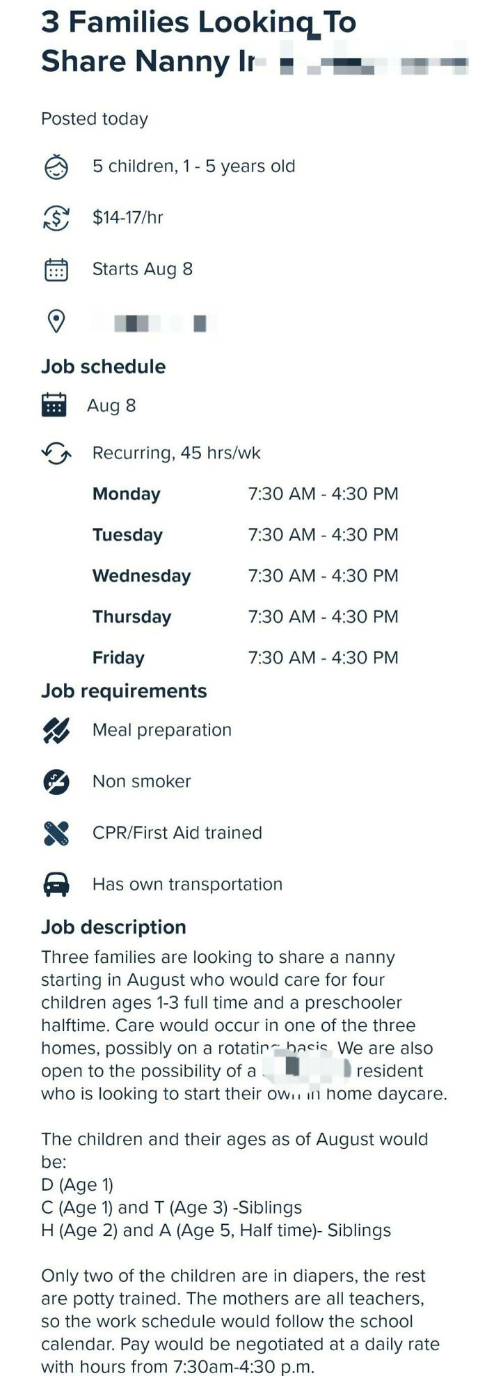 45 Hours A Week, One Person Watching 5 Kids... For $14-17/Hour