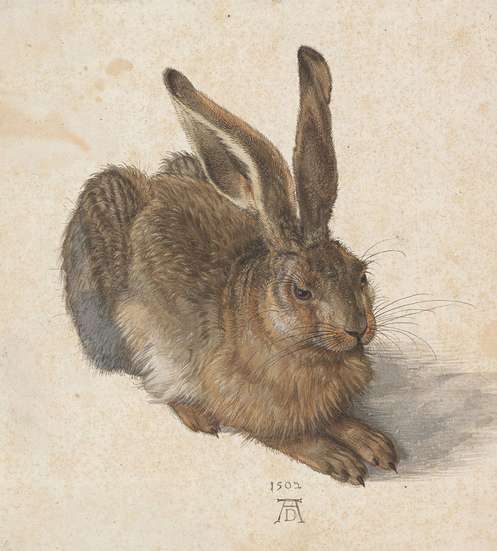 Watercolor painting of a brown hare by a master of the medium, showcasing intricate fur detail and lifelike expression.