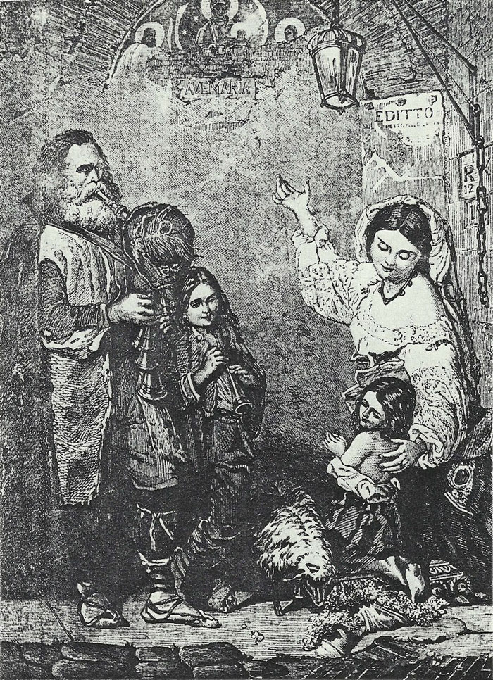 A classic watercolor painting depicting a family scene with dramatic lighting and intricate details.