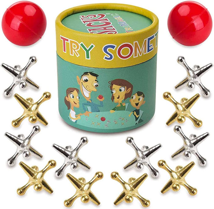 Vintage-style game set with red balls and gold and silver jacks, highlighting big trends we almost forgot existed.