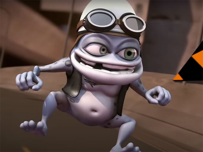Animated frog character wearing vintage goggles and helmet, representing big trends in forgotten digital culture.