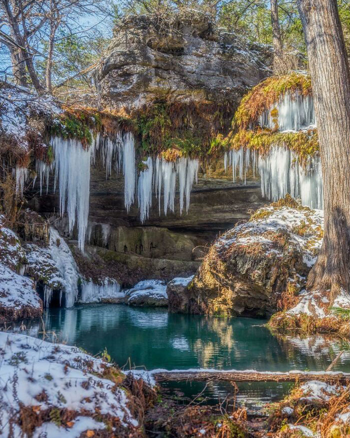 Westcave Preserve In Austin, Texas Following Snow Storms