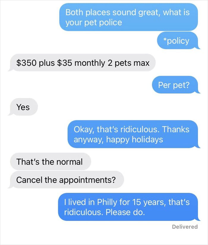 I Have Two Cats. $700/Non Refundable For These Idiots Who Sleep Literally All Day. That Plus $50 Extra Per Month. Followed By, “That’s The Normal.” Gfy