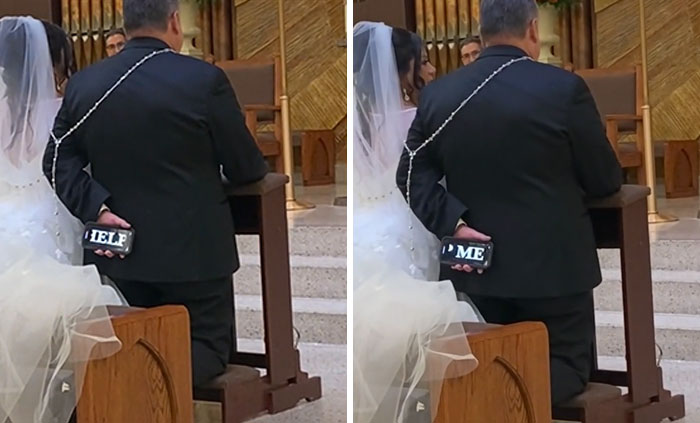 Imagine Planning A Whole Wedding And Your Man Does This (His Phone Says "Help Me") 