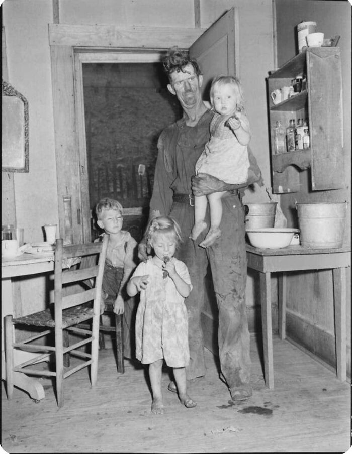 A Coal Mining Dad With His Children, 1945