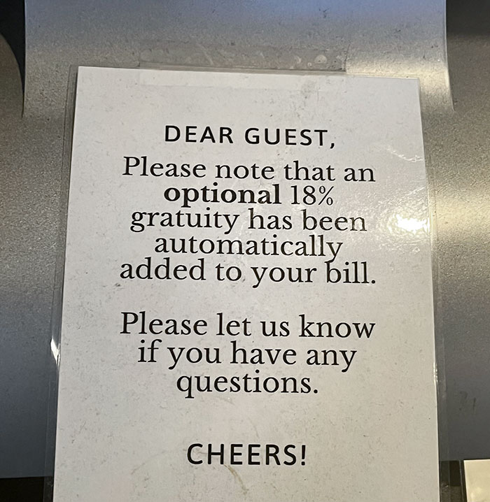 The Breakfast Bar At The Hotel I'm Staying At Automatically Adds An "Optional" 18% Gratuity