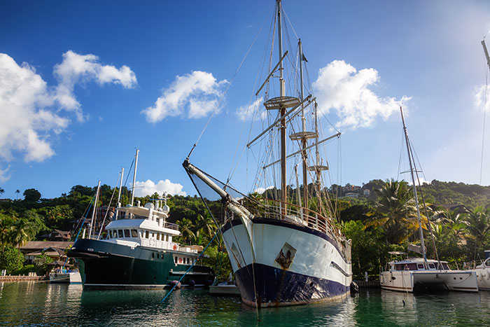 Sail boats on the Caribbean Sea during a sunny day