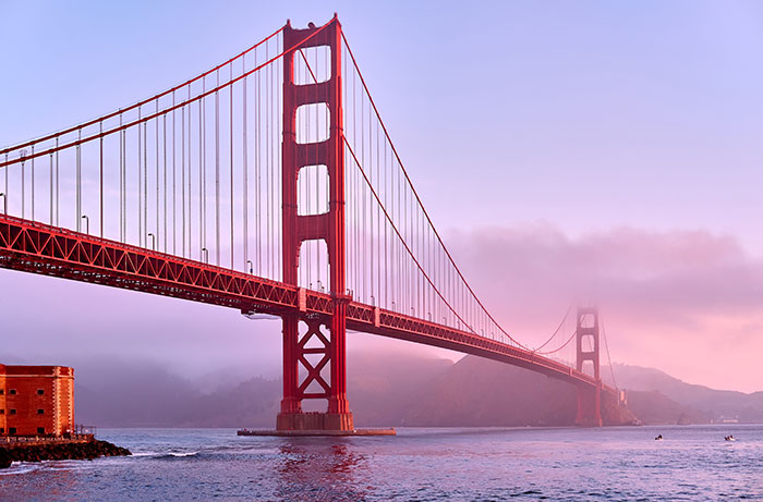 Golden Gate Bridge at sunrise