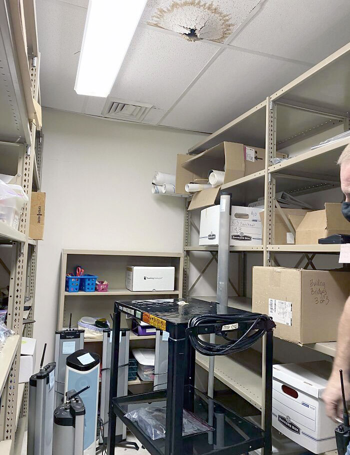 Expensive Soundfield Equipment At Work Saved By The Cart That Just So Happened To Be In The Exact Right Spot To Catch The Water Leaking From The Ceiling