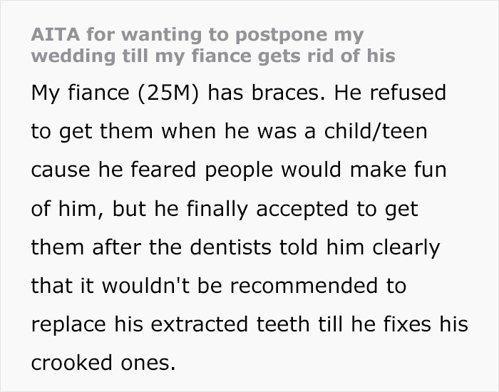 Bride Suggests Postponing Her Wedding Because Of Fianc&eacute;'s Braces, He Says They Should Cancel It Altogether