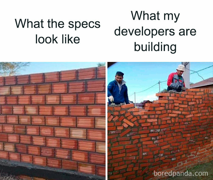 Comparison of a perfectly built brick wall versus an uneven brick wall illustrating product manager problems at work.