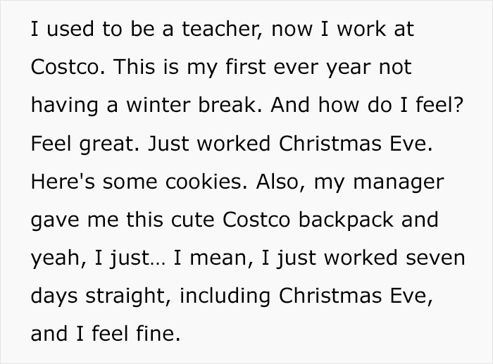 "I've Never Had This Type Of Energy": Woman Quits Teaching To Work At Costco, Says She's Never Been Happier "I've Never Had This Type Of Energy": Woman Quits Teaching To Work At Costco, Says She's Never Been Happier