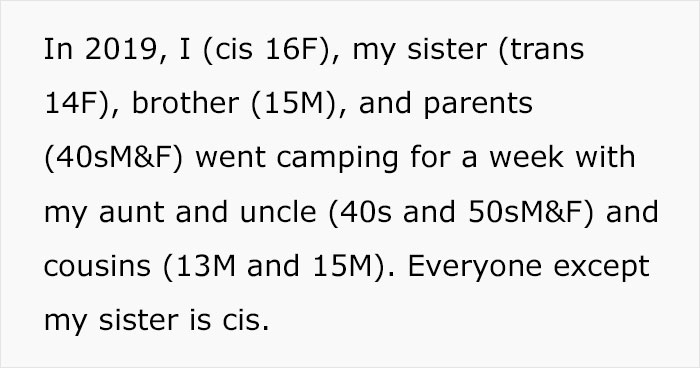 "[Am I The Jerk] For Moving My Trans Sister Into My 'Room' On Our Camping Holiday?"