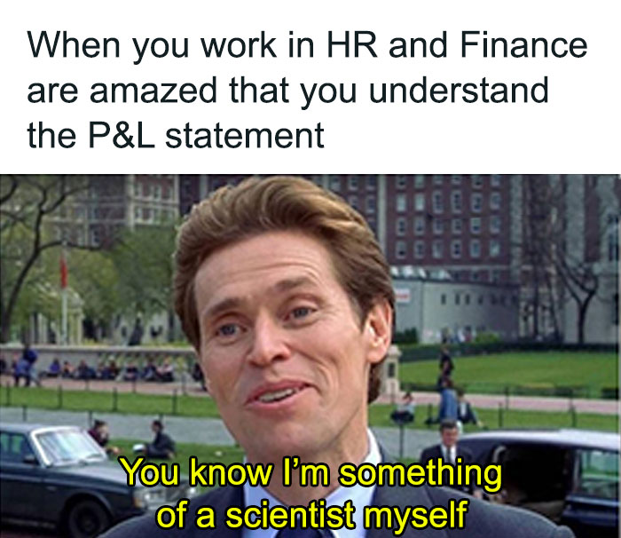 A funny meme about a typical HR person understanding finance concepts, referencing a famous movie quote.