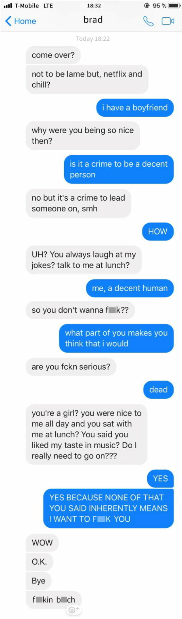 Guy Thinks A Girl Was Begging For Sex When She Was Nice To Him At Lunch