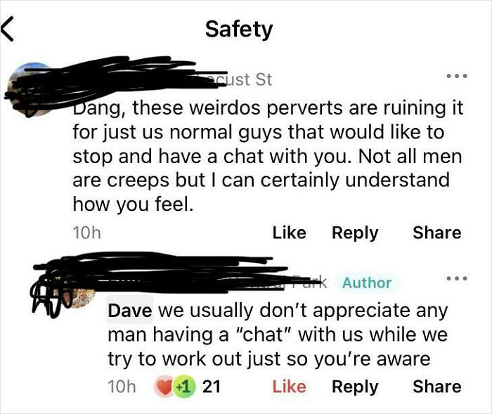 A Woman In My Neighborhood Was Followed By A Man While She Was Jogging And Posted A Safety Warning To Let Others Know. This Guy Pops Up In The Chat