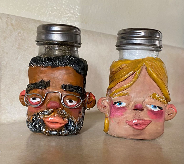 For Valentine's Day I Made My Parents Salt And Pepper Shakers Of Their Faces