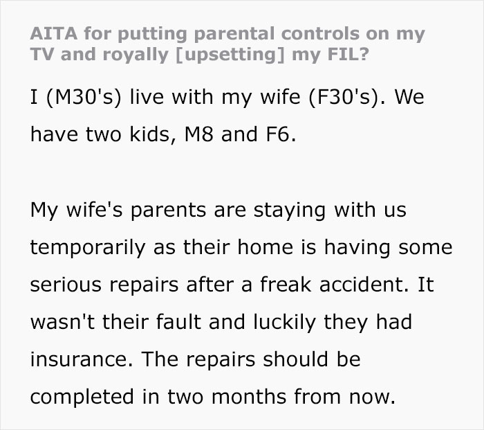 Man Welcomes In-Laws To His House, Puts Parental Controls On His TV To Allow His Kids To Sleep As They Refuse To Keep The Volume Down Man Welcomes In-Laws To His House, Puts Parental Controls On His TV To Allow His Kids To Sleep As They Refuse To Keep The Volume Down
