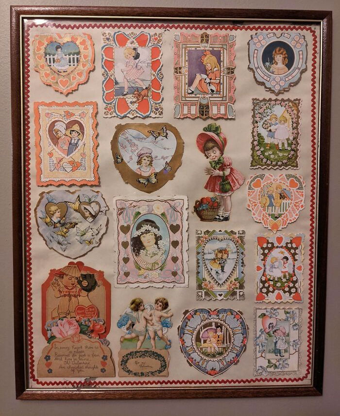 My Grandma Kept And Framed Her Valentine's Cards She Got In Second Grade, Around 1924