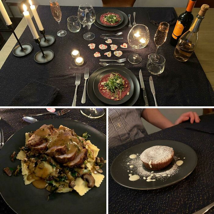 Home Style Valentine's Day Restaurant; We Couldn't Go Out To Dinner, So We Stayed In, Set The Table, Got Dressed Up And Cooked Our Own Restaurant Style Valentine's Day Dinner