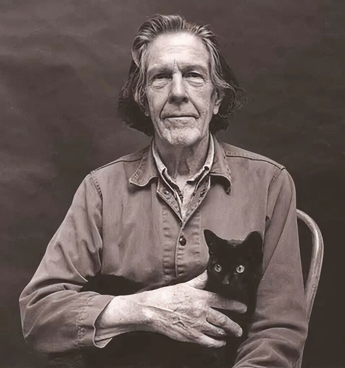 A Cat Lover And The American Musician John Cage Was Captured With His Feline Companion By Photographer Peggy Jarrell Kaplan In 1985