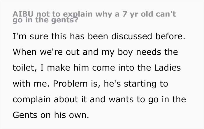 Mom Says She's Uncomfortable With Her Young Son Using Men's Bathrooms Alone, Asks For Advice Online