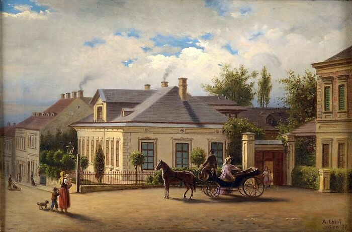 The artist's house in Penzing by Anton Ebert, oil on canvas, 27 x 40 cm,1877