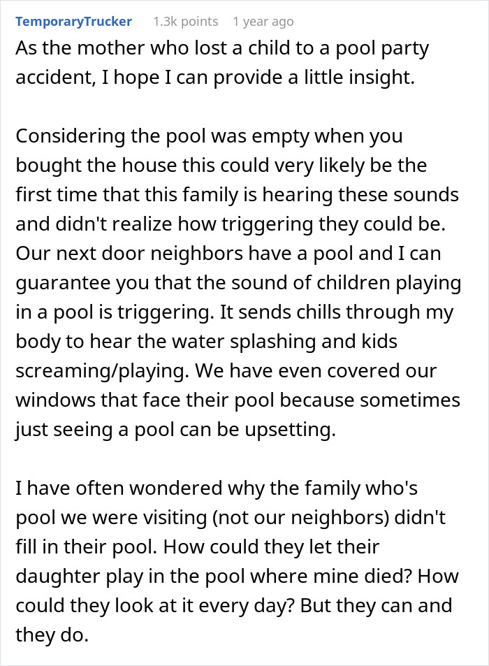 New Homeowners Refuse To Get Rid Of The Pool Their Neighbor's Kid Drowned In, Ask If They're Being Insensitive