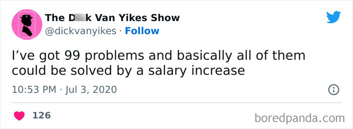 Tweet with a job meme humor about problems being solved by a salary increase.
