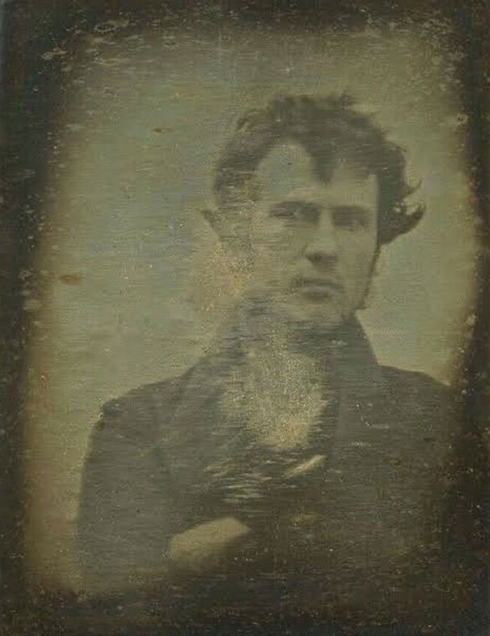1839. The Oldest Known Photographic Portrait Of A Human In The USA, Taken As Self-Image By Photography Pioneer Robert Cornelius. He Had To Remain Motionless For 10 To 15 Minutes To Capture The Photograph